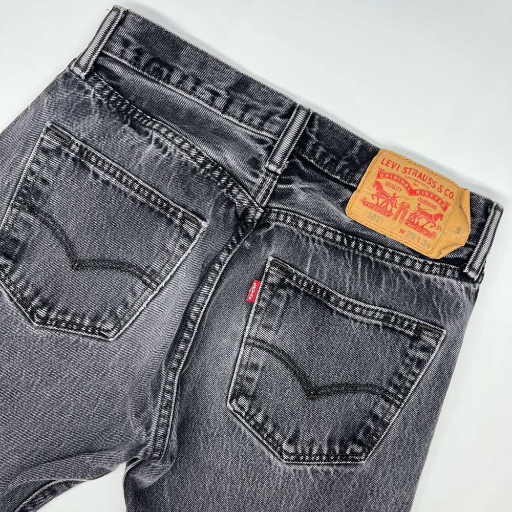 Levi's 501 Original Fit Jeans 29x34 Washed Black Denim Straight Leg Vintage